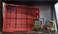 Plastic Coca Cola Crate, and Metal Music Boxes