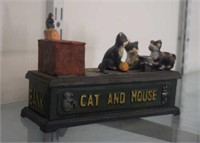 Hand Painted Cast Iron "Cat and Mouse" Bank