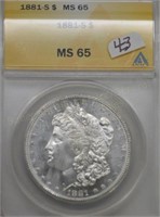 1881s slab Silver Dollar ANACS MS65