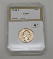 1952s slab Washington Silver Quarter NGC MS66