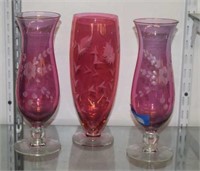 Three Vtg Crystal Cut to Clear Vases