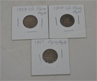 (3) Flying Eagle Cents: 1857, 58L/L, 58S/L