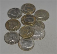 (10) 40% Silver Kennedy Half Dollars