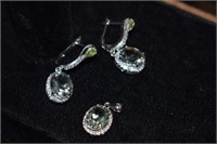 Sterling Silver Pendant & Earring Set w/ Green