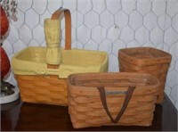 Three Vtg Longaberger Baskets w/ Inserts