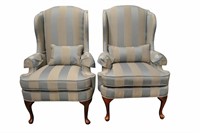 2 Stripe Silk Wing back Chairs
