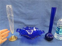 sterling bud vase -blue dish & bud vase
