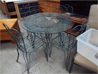 Wrought Iron Patio Set W/Glass Top Table