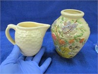 weller pottery creamer & roseville ohio vase