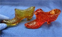fenton red shoe & other amber glass shoe