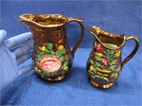 2 old luster pitchers (hand painted flowers)