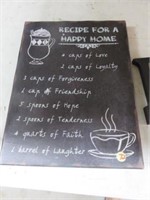 RECIPE FOR A HAPPY HOME SIGN