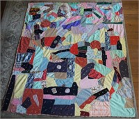 Quilt, 1960's Crazy Quilt with Tacking and