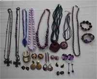 Assorted purple sets - beads, earrings,