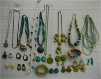 Assorted blues and green sets - beads, earrings,