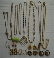 Assorted gold tone necklaces and earrings