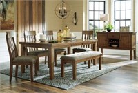 Ashley D595 Dining Table, 4 Chairs & DBL Bench