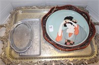 LARGE SILVER TRAY AND OTHER TRAYS