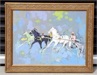 Original Oil Art of Horses Harness Racing Framed