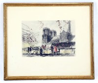 Antique Etching of Notre Dame Cathedral Framed
