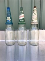 3 X genuine oil bottles &  tops