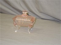 PINK DEPRESSION GLASS FOOTED  BOX VANITY