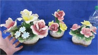 3 vintage capodimonte italy porcelain flower pcs