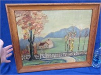 framed landscape oil painting on board