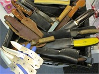 box of handmade knives -sheaths -other knives