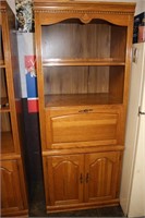 Lighted Wood Bookcase w/ Secretary & Double Doors