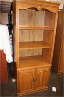 Lighted Wood Bookcase with Double Doors