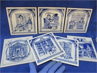 7 vintage delft blue-white tiles (6in x 6in)