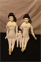 3 Porcelain Dolls - D&J Original Gibson Girl