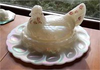Fenton Egg Plate with Hen on the Nest