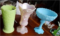 Fenton vases and compote, Rosebud design
