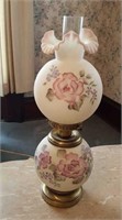 Fenton hand-painted table lamp, Rose design