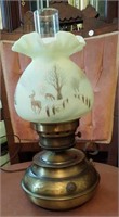 Brass lamp with hand-painted Fenton shade