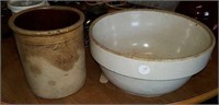 Large crock mixing bowl & small crock