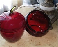 Viking Glass Red Apple and Red Ash Tray