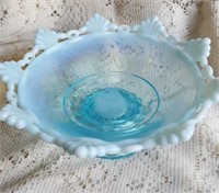 Fenton light blue opalescent footed bowl
