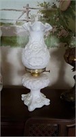 Fenton White poppy pattern oil lamp