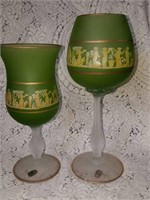 Italian glass footed compotes (2) Gold trim