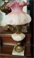 Fenton hand-painted lamp, painted by D Cutshaw,