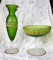 Italian glass vase and compote