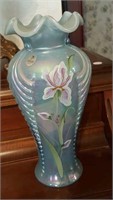 Fenton hand-painted blue Feather Vase,