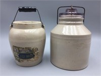 2 stoneware crocks with lids