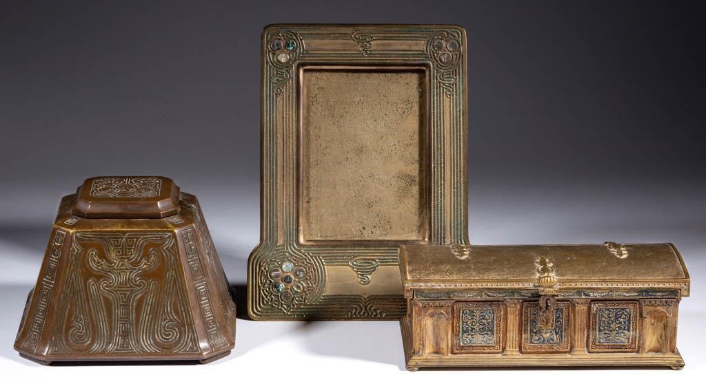 From a selection of Tiffany bronze desk accessories