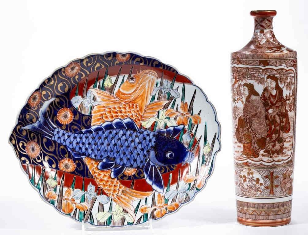 Imari fish tray and Kutani vase
