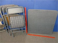 blue samsonite card table & 3 cosco chairs