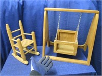 handmade doll rocker & swing in frame
